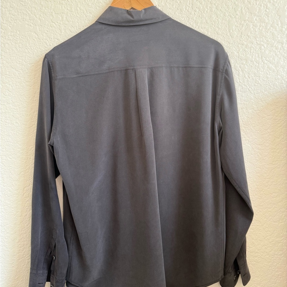 Equipment Femme Signature Silk Long Sleeve Collar Shirt 100% Silk S Black / Gray - Picture 6 of 7